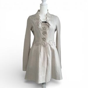 Anthropologie Alice in Autumn 100% Wool Sweater Coat Ruffle Sz S Charlie & Robin